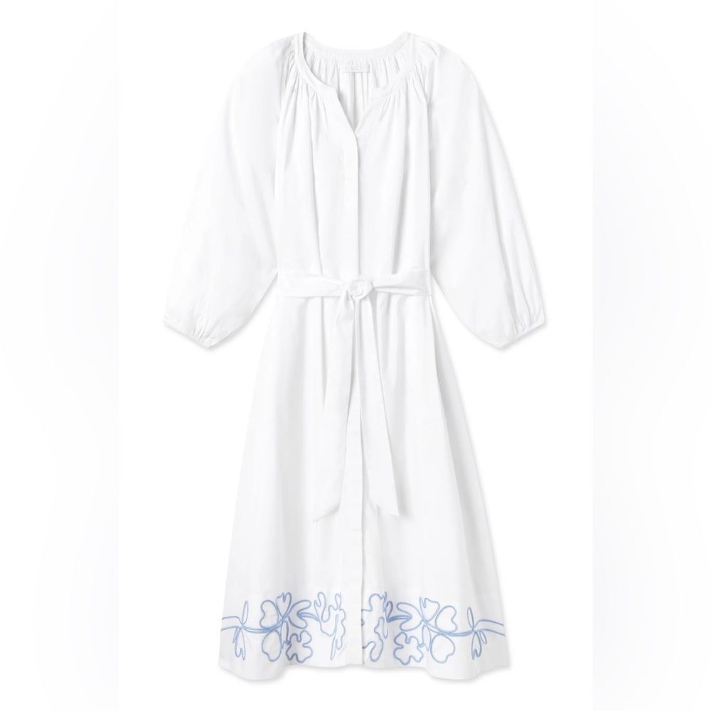 White Embroidered Tie-Waist Women’s Dress